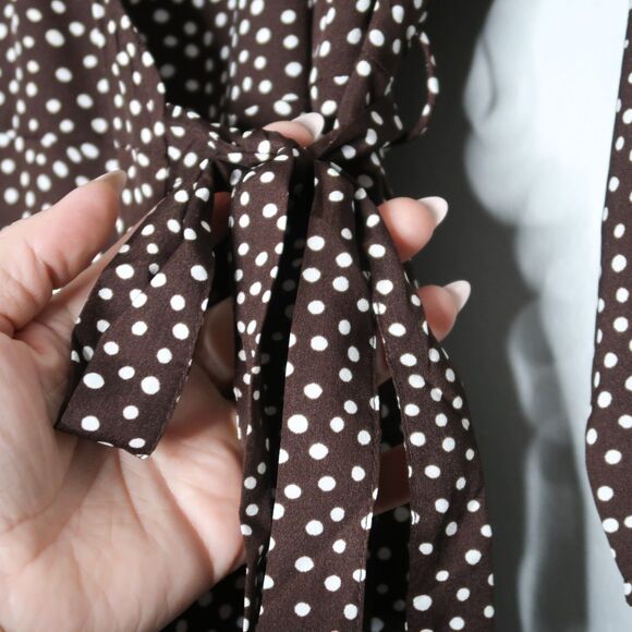 Vero Moda Womens‎ Wrap Mini Dress Medium Brown White Polka Dots Ruffle Brunch - Picture 7 of 10